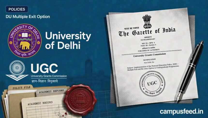 DU multiple exit option under NEP 2020 with Delhi University and UGC policy visual