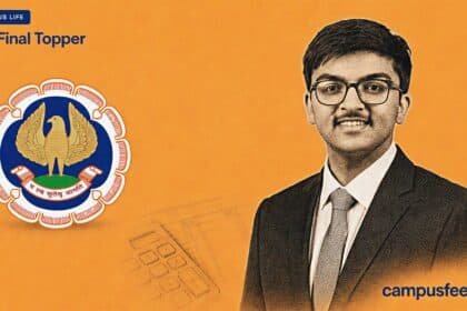 ICAI CA Final Topper Noor Singla represented by a halftone merit-list scorecard, official emblem and subtle Patiala map fragment