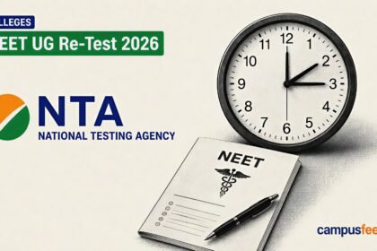 NTA exam clock, admit card and revised booklet illustrate NEET UG Re-Test 2026 timing and rough-work changes for the June 21 exam
