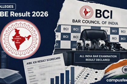 Bar Council of India AIBE Result 2026 showing official result declaration with BCI emblem and examination scorecard highlighting the national pass rate
