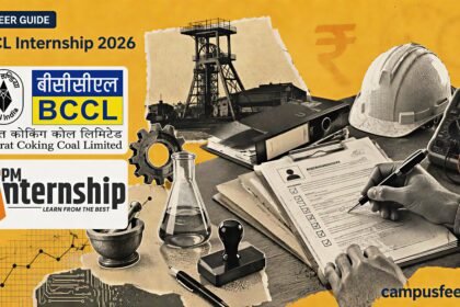 BCCL Internship 2026 recruitment scene with technical tools, laboratory equipment, application documents and official BCCL and PM Internship Scheme branding