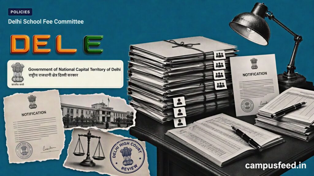 Delhi School Fee Committee policy shown through an official DoE notification, fee records and parent-teacher committee documents for private schools