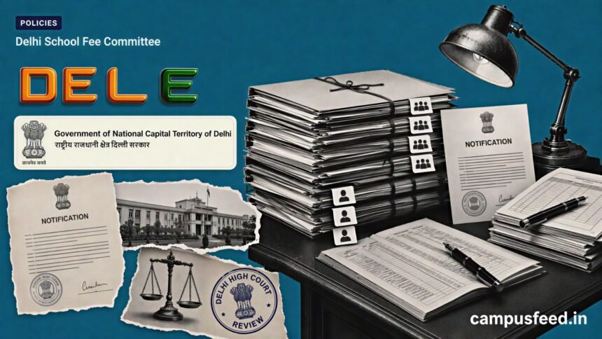 Delhi School Fee Committee policy shown through an official DoE notification, fee records and parent-teacher committee documents for private schools
