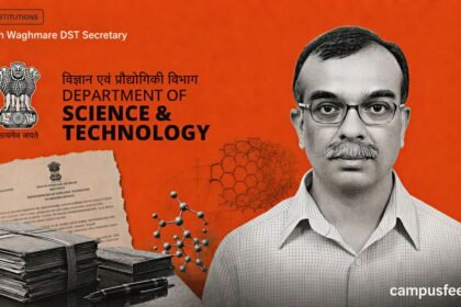 Empty official chair and DST emblem represent the Umesh Waghmare DST Secretary appointment announced by the Union government in July 2026