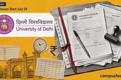 Delhi University admission documents and campus timetable illustrate DU Classes Start July 28 for odd semesters during the 2026-27 academic session