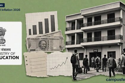 Ministry of Education student housing data collage showing Hostel Inflation 2026 pressure across Tier-2 Indian college towns