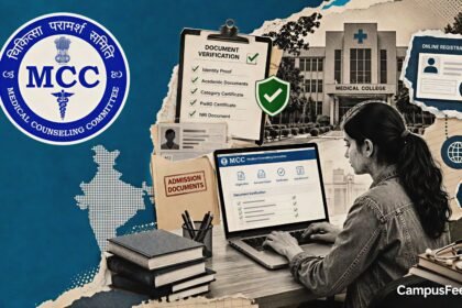 NEET UG Counselling 2026 portal-based counselling interface with the Medical Counselling Committee logo highlighting one-time reporting and online verification