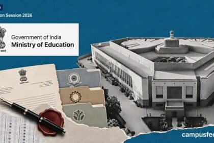 Parliament House halftone collage with Ministry of Education emblem for Monsoon Session 2026, the higher education regulator Bill and NEET debate
