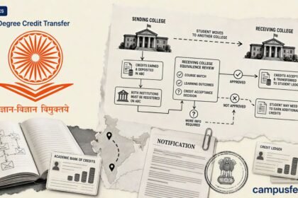 UGC Dual Degree Credit Transfer explainer with Academic Bank of Credits emblem, policy files and cross-state credit pathway