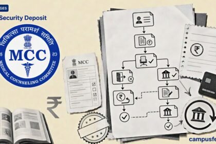 MCC AIQ Security Deposit explainer with fee receipt, refund flowchart and NEET UG 2026 counselling documents