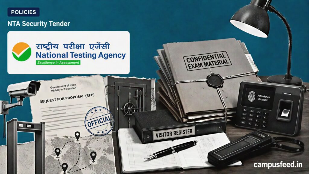 NTA Security Tender visual with official NTA emblem, secured policy files, biometric access equipment, and protected examination records