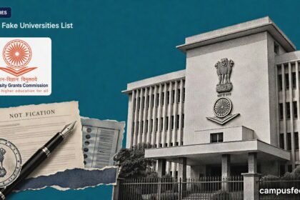 UGC Fake Universities List warning shown through UGC Bhawan, the regulator emblem and official notification documents after 32 unrecognised institutions were flagged in 2026