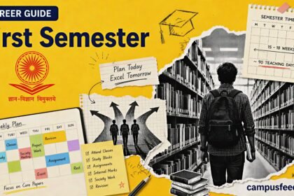 Students planning their First Semester timetable with study blocks, college societies, UGC grading chart, and campus calendar to balance academics and extracurricular activities