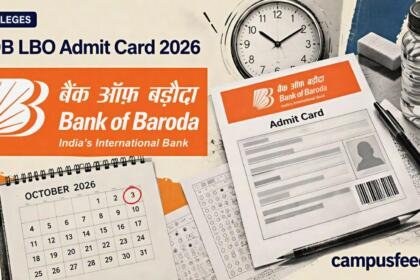 Bank of Baroda call-letter flat-lay illustrating BOB LBO Admit Card 2026 with exam stationery and an analog wristwatch