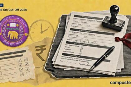 Delhi University admission documents and deadline clock beside the official logo for the NCWEB 5th Cut-Off 2026 and remaining college seats