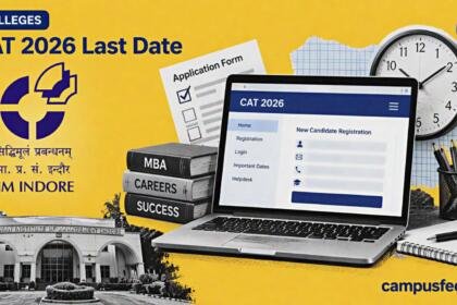 IIM Indore CAT 2026 Last Date extension shown through a halftone online registration portal, deadline clock motif and official institute logo
