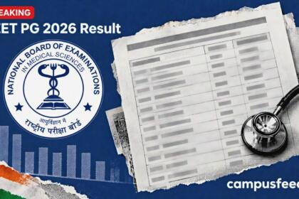 NBEMS NEET PG 2026 Result merit-list close-up with blurred score bars, official emblem and restrained result-day collage on deep navy