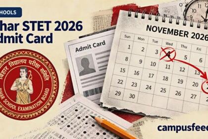 Bihar STET 2026 Admit Card update illustrated with a halftone examination calendar showing the November 4 rescheduling to November 21 alongside BSEB branding
