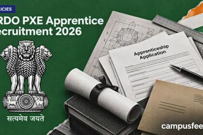 DRDO PXE Apprentice Recruitment 2026 editorial collage featuring the Government of India emblem, apprenticeship documents and engineering training context in Chandipur