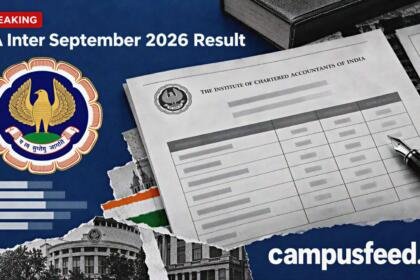 ICAI CA Inter September 2026 result scorecard in a black-and-white halftone editorial collage with official institute branding and examination result graphics