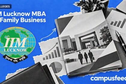 IIM Lucknow MBA in Family Business programme brochure on a desk with official institute logo and admissions-themed editorial collage for 2027