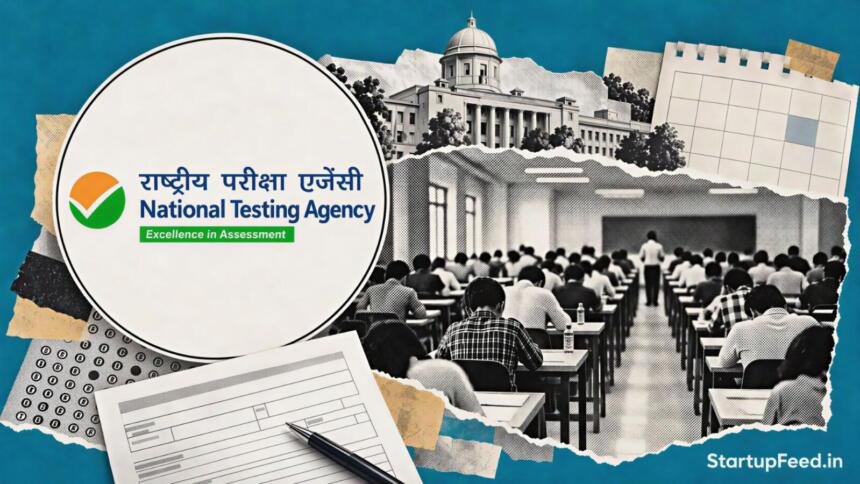 JEE Main 2027 session 1 exam schedule represented by NTA emblem, examination hall and application documents