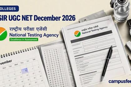 CSIR UGC NET December 2026 registration illustrated with an NTA examination application form, calendar, official emblem and deadline-related stationery