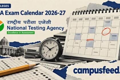 NTA exam calendar 2026-27 illustrated with a halftone examination date calendar, official NTA emblem, JEE Main scheduling materials and UGC NET references