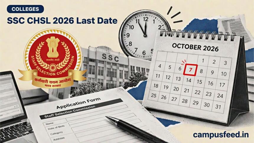 SSC CHSL 2026 Last Date visual with a deadline calendar, official SSC identity and exam application elements marking the October 7 closing day