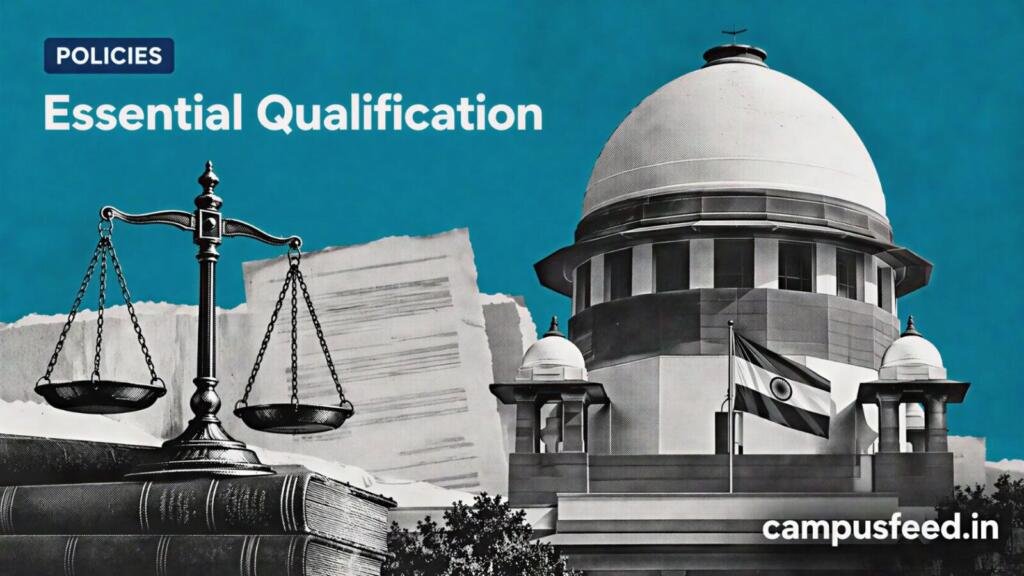 Supreme Court of India dome and legal documents illustrating the essential qualification ruling involving NIOS and government recruitment rules