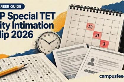 UP Special TET city intimation slip 2026 editorial collage featuring an exam calendar, official commission emblem and examination documents for November 3