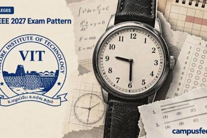 VITEEE 2027 exam pattern illustrated through a halftone examination clock, question paper and VIT branding, highlighting the revised computer-based entrance examination format